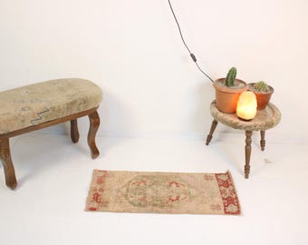 1x3 Beige Door Mat,Handmade,Vintage,Neutral Wool Rug,Turkish Door Mat,Home Decor,Bohemian Decor,Oriental,Oushak,Traditional,1.3 x 2.9 Ft Rug