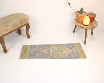 1x4 Blue Area Rug,Handmade,Vintage,Neutral Wool Rug,Turkish Door Mat,Home Decor,Bohemian Decor,Oriental,Oushak,Traditional,1.2x3.9 Door Mat