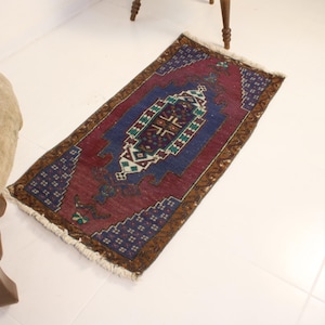 2x3 Red Door Mat,Handmade,Vintage,Neutral Wool Rug,Turkish Door Mat,Home Decor,Bohemian Decor,Oriental,Oushak,Authentic,1.6 x 3.3 Ft Red Rug