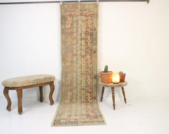 Tapete bege 2x8, feito à mão, vintage, tapete de lã neutra, tapete turco, decoração para casa, decoração boho, oriental, oushak, tradicional, 2,2 x 8,5 pés