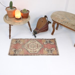 1x3 Red Door Mat,Handmade,Vintage,Neutral Wool Rug,Turkish Kilim Rug,Home Decor,Bohemian Decor,Moroccan Stlye,Oriental,Oushak,Traditional