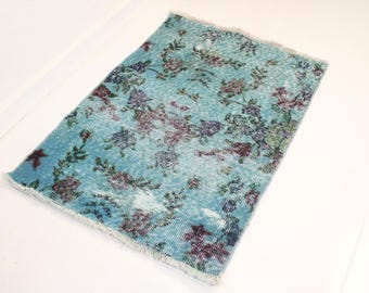 2x3 Blue Door Mat,Handmade,Vintage,Neutral Wool Rug,Turkish Door Mat,Home Decor,Bohemian Decor,Oriental,Oushak,Authentic,1.8 x 2.6 Ft Rug