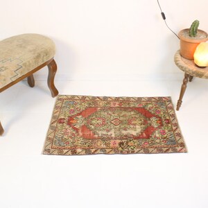 2x3 Red Door Mat,Handmade,Vintage,Neutral Wool Rug,Turkish Door Mat,Home Decor,Bohemian Decor,Oriental,Oushak,Authentic,2.0 x 3.1 Ft Red Rug