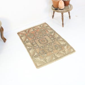 2x3 Red Area Rug,Handmade,Vintage,Neutral Wool,Turkish Door Mat,Home Decor,Bohemian Decor,Oriental,Oushak,Traditional,2.4x3.5 Ft Area Rug