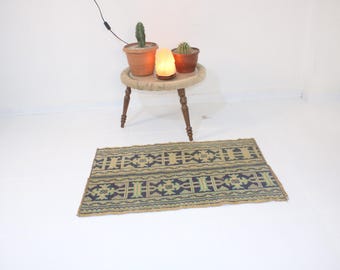 2x3 Blue Door Mat,Handmade,Vintage,Neutral Wool Rug,Turkish Rug,Home Decor,Bohemian Decor,Oriental,Oushak,Traditional,Anatolian, 2.0x3.1 Ft