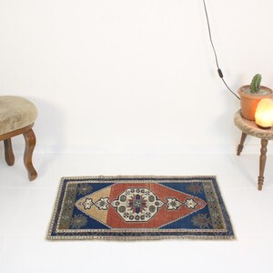 2x3 Red Blue Door Mat,Handmade,Vintage,Neutral Wool Rug,Turkish Door Mat,Home Decor,Bohemian Decor,Oriental,Oushak,Traditional,2.1x3.2 ft