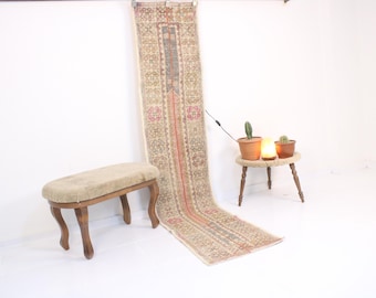 2x9 Narrow Runner Rug,Turkish Runner Rug,Handmade,Vintage,Neutral Wool Rug,Home Decor,Bohemian Decor,Oriental,Oushak,Traditional,1.8x8.7 Ft