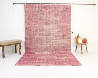 Tappeto rosa 5x10, fatto a mano, vintage, tappeto di lana neutro, tappeto turco, arredamento per la casa, arredamento boho, orientale, Oushak, tradizionale, tappeto da 5,5x9,8 piedi