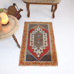 2x3 Red Door Mat,Handmade,Vintage,Neutral Wool Rug,Turkish Kilim Rug,Home Decor,Bohemian Decor,Oriental,Oushak,Traditional,Anatolian Rug