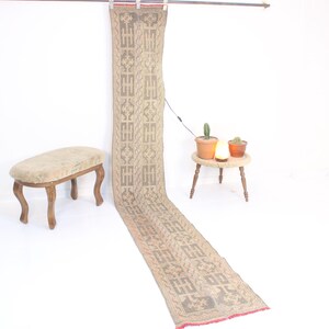 Alfombra de pasillo larga de 2 x 11 pulgadas, hecha a mano, vintage, alfombra de lana neutra, alfombra turca Kilim, decoración del hogar, decoración bohemia, oriental, Oushak, tradicional, 1,7 x 11,4 pies
