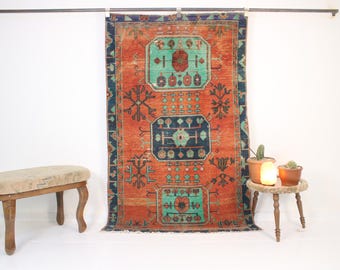 4x6 Red Area Rug,Handmade,Vintage,Neutral Wool Rug,Turkish Area Rug,Home Decor,Bohemian Decor,Oriental,Oushak,Traditional,3.7x6.2 Ft Red Rug