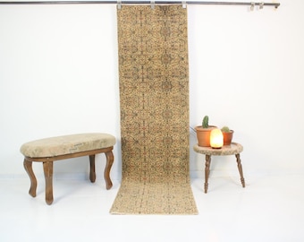 Tapete bege 2x8, feito à mão, vintage, tapete de lã neutra, tapete turco, decoração para casa, decoração boho, oriental, oushak, tradicional, 2,2 x 8,0 pés