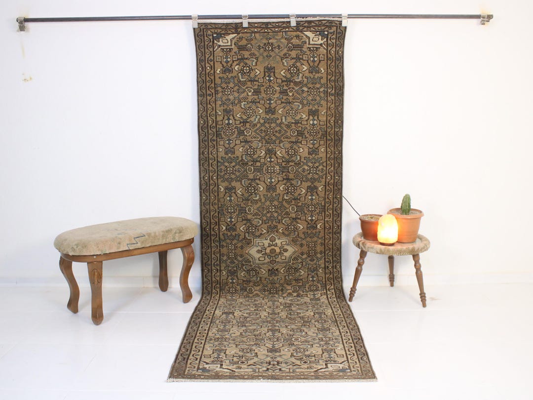 3x9 Handmade Brown Beige Runner, Turkish Vintage Rug, Kitchen, Wool ...