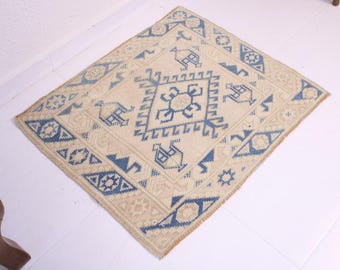 2x2 Square Door Mat,Handmade,Vintage,Neutral Wool Rug,Turkish Door Mat,Home Decor,Bohemian Decor,Oriental,Oushak,Authentic,2.3 x 1.9 Ft Rug