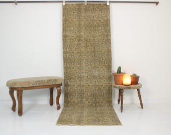 Tapete bege 3x8, feito à mão, vintage, tapete de lã neutra, tapete turco, decoração para casa, decoração boho, oriental, oushak, tradicional, 2,6 x 8,3 pés