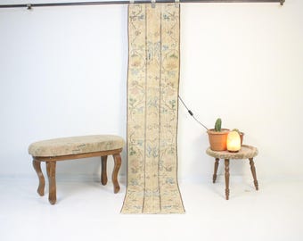 Tapete de lã neutra, 2x8, feito à mão, vintage, corredor de patchwork, tapete turco, decoração para casa, decoração boho, oriental, oushak, tradicional, 1,6 x 7,7 pés