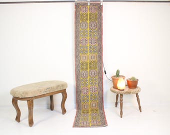 Tapete de lã neutra, 1x8, feito à mão, vintage, corredor de patchwork, tapete turco, decoração para casa, decoração boho, oriental, oushak, tradicional, 1,4x7,7 pés