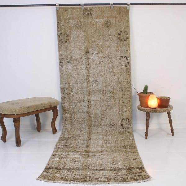 3x10 Handmade Brown Runner, Turkish Vintage Rug, Kitchen, Wool, Bedroom, Stair