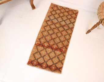 Tappeto vintage in lana arancione fatto a mano, stile boho turco per la decorazione della casa (42,7 x 97,9 m)