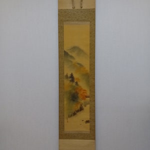 Antique Japanese Scroll in Artist's Wooden Box, Scroll Painting, Kakejiku, Kakemono, Japan Wall Hanging Scroll, #279, Japan Landscape