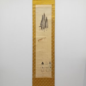 Vintage Japanese Scroll , Ink Painting, Sumi-e, Kakejiku, Kakemono, Japan Wall Hanging, #369, Long