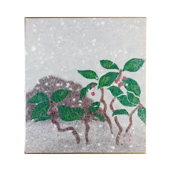 Fukuoka Kojiro – Yabukoji under Snow – Vintage Japanese Obara Paper Art on Shikishi
