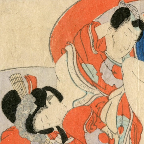 Antique Japanese woodblock print, Authentic, Shunga, Woodcut