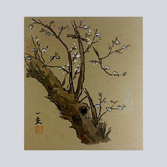Ikkū - “One Emptiness” - Plum Blossom - vintage Japanese painting on shikishi