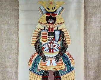 Vintage Japanese Samurai Silk Painting — Handpainted Bushi Art on Pure Silk | Early–Mid Showa Era Japan