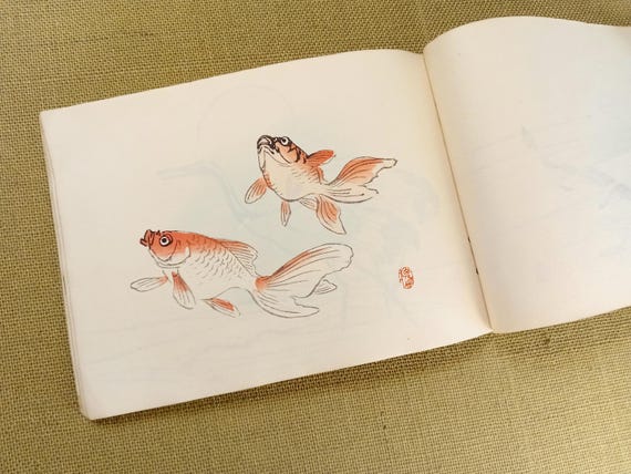 Antique Japanese Woodblock Print Album by Takeuchi Seihō, Meiji Period, 12 Plates