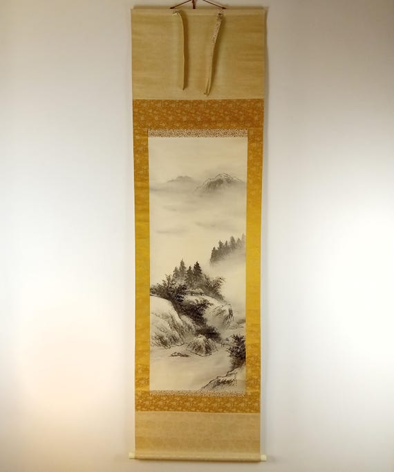 Vintage Japanese ink landscape scroll, late Shōwa, kakemono (kakejiku) #1812