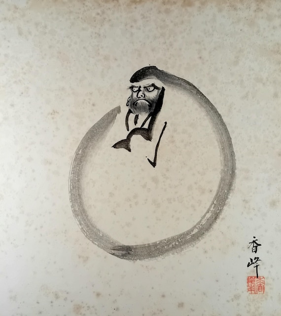 Daruma and Ensō – Ink on Shikishi, 1962 - Saitō Kan'ichi (Kōhō)