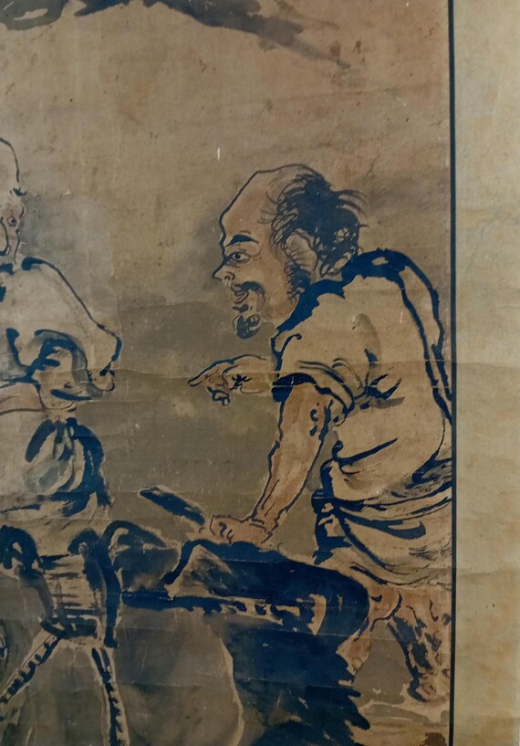 Antique Japanese Scroll, Sumi-e, Ink Painting on washi, Kakejiku, Kakemono, Wall Hanging Art, pre 1900, Edo, #942
