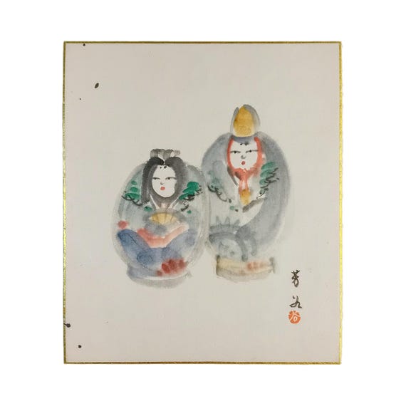 Hina Dolls – Japanese Ink and Color Shikishi, Late Showa Period