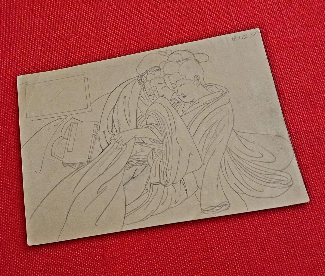 antique-japanese-shunga-erotic-art-unique-sketch-for-ink-painting-edo
