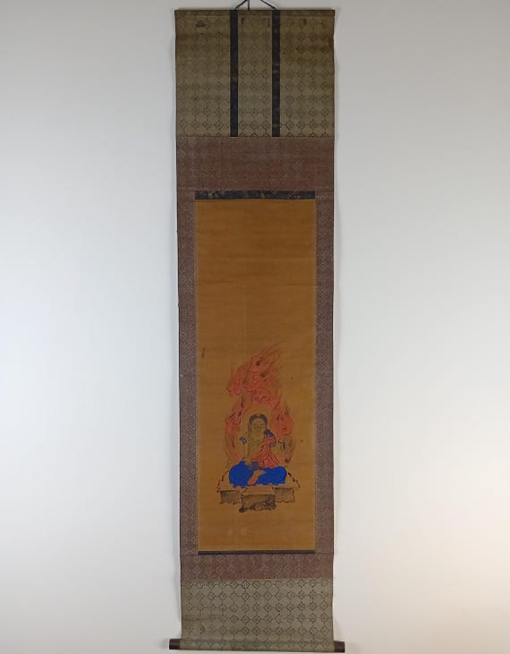 Antique late Edo - Meiji Japanese Buddhist temple kakemono (kakejiku) - Fudo Myoo #T050