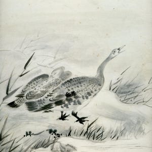 Sumi-e japonés vintage, pintura original de las décadas de 1950, 1960 y 1970 (período Shōwa), dibujo a tinta sobre shikishi, arte asiático, minimalismo n.° 2042