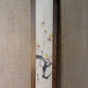 Tanzaku japonés antiguo, pintura en tinta, dibujo original, sumi-e, ukiyo-e, arte minimalista, tapiz