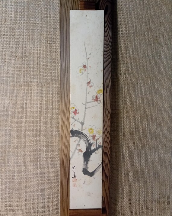Vintage Japanese Tanzaku, Ink Painting, Original Drawing, Sumi-e, Ukiyo-e, Minimalism Art, Wall Hanging
