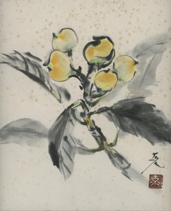Vintage Shikishi Ink Painting, Original Japanese Sumi-e, Mid 20th Century (Showa), Washi paper, cardboard, Wall Hanging