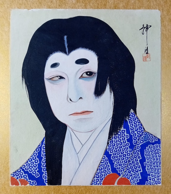Original Yakusha-e Kabuki Actor Portrait | Japanese Shikishi Art on Washi Paper | Signed by Oshi Hou | Kabuki Ukiyo-e Style | Japan