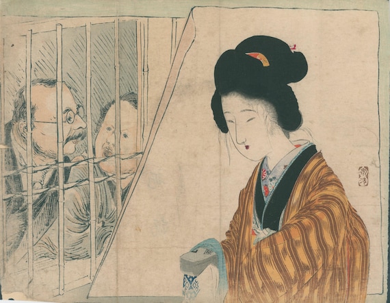 Tomioka Eisen - antique Meiji Japanese kuchi-e woodblock print c. 1900