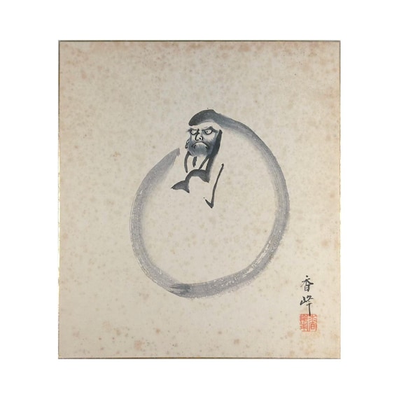 Daruma and Ensō – Ink on Shikishi, 1962 - Saitō Kan'ichi (Kōhō)