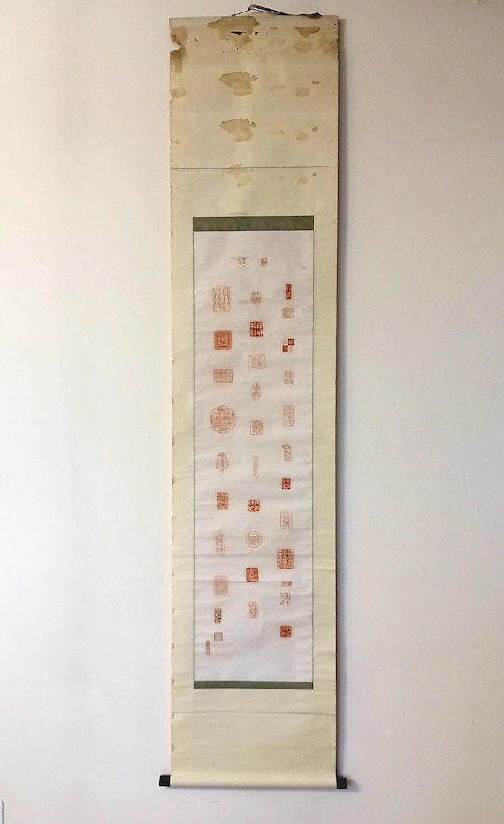 Antique Japanese Hanging Scroll with Red Seal Impressions (Inpu Catalog) – Meiji–Early Showa, ca. 1890–1935