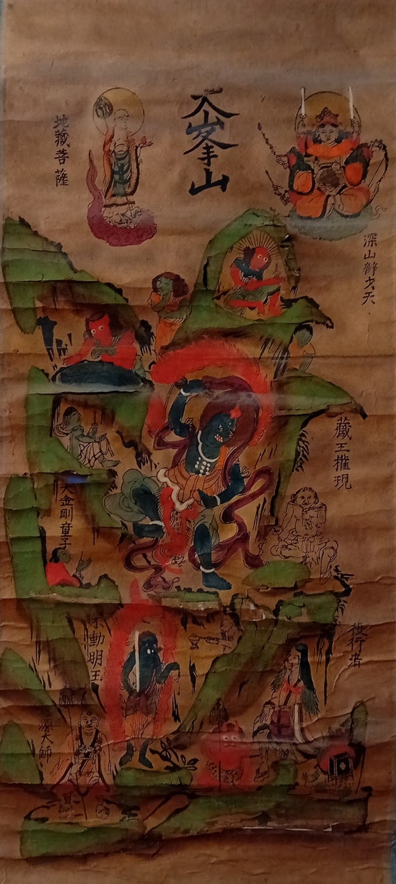 Antique Japanese Scroll, Edo period, Ink Painting, Kakejiku, Kakemono, Japan Wall Hanging, Buddha, Zen, Meditation Art, #430