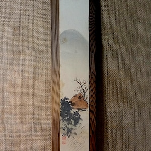 Tanzaku japonês antigo, pintura a tinta, desenho original, sumi-e, ukiyo-e, arte minimalista, tapeçaria