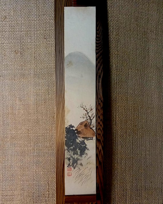 Antique Japanese Tanzaku, Ink Painting, Original Drawing, Sumi-e, Ukiyo-e, Minimalism Art, Wall Hanging