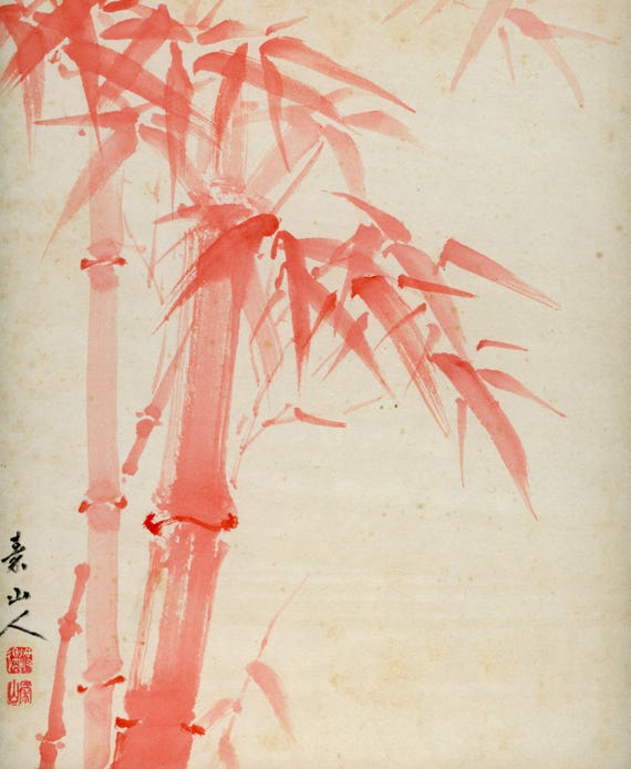 Antique (Vintage) Japanese Sumi-e, Original Painting 1920s-1950s Shōwa period, Ink Drawing on Shikishi,  Minimalism #832 Wall Hanging