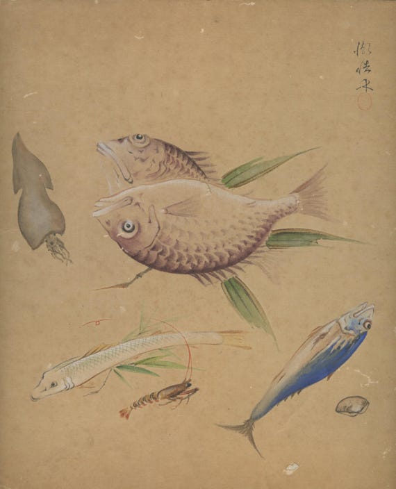 Kano School, Presumably Kano Eigaku, Antique Japanese Sumi-e, Ukiyo-e, Original Painting, Edo, Ink Drawing on Silk, Shikishi, #833