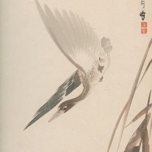 Vintage Japanese Shikishi “月雪 / Moon & Snow” – Hand‑painted Goose in Flight